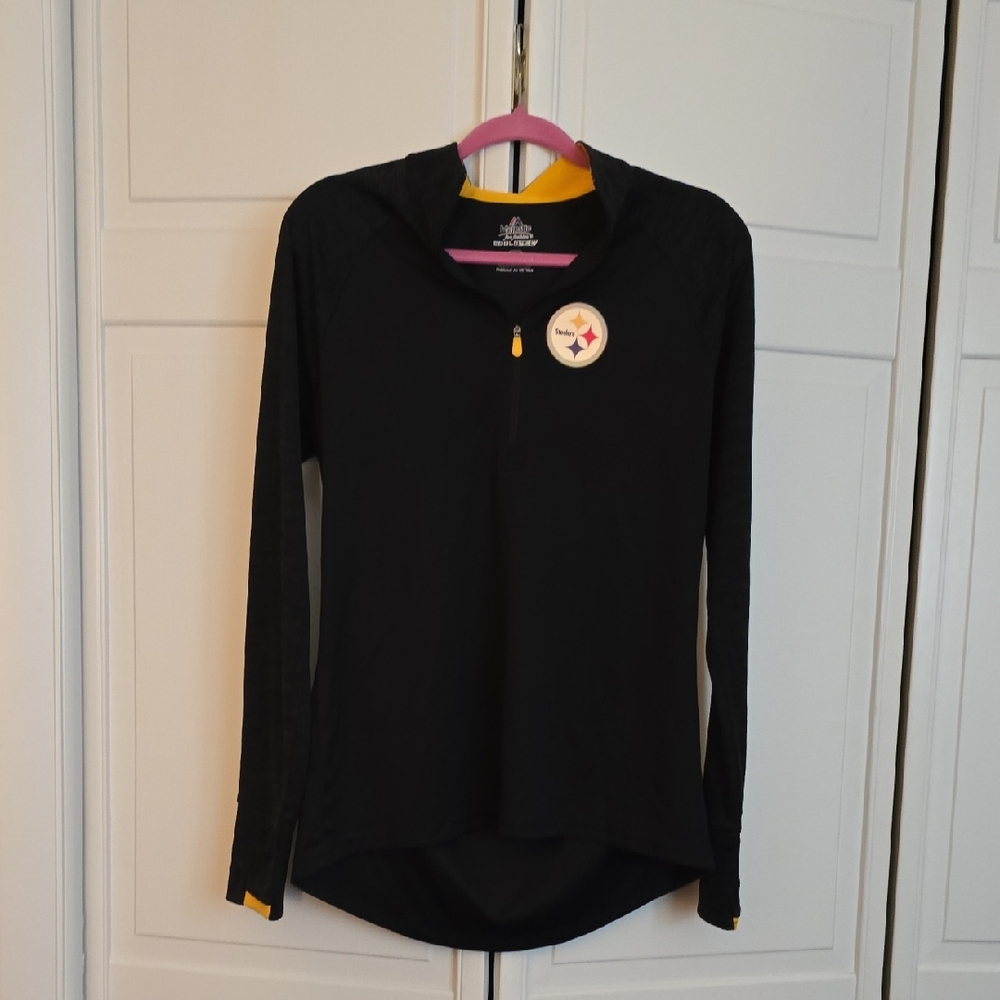 Majestic Steelers Cool Base Black and Yellow Long Sleeve Pullover